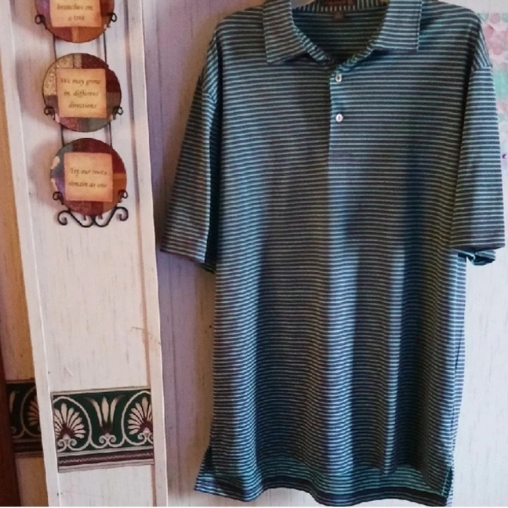 Peter Millar Green Striped Polo Shirt
